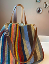Handmade Crochet Weekend Bag | Large Travel Tote with Genuine Leather Straps