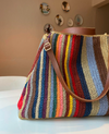 Handmade Crochet Weekend Bag | Large Travel Tote with Genuine Leather Straps