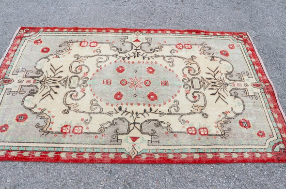 Antique Turkish Vintage Rug | Handmade Oriental Wool Area Rug 3.9x6.5 ft