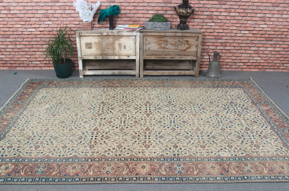 Large Vintage Turkish Moroccan Rug | Handmade Wool Area Rug 6.3x9.7 ft