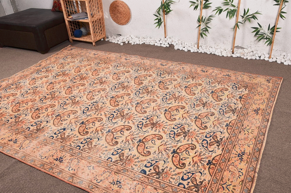 Large Vintage Turkish Wool Rug | Handmade Oriental Area Rug 6.6x9.4 ft