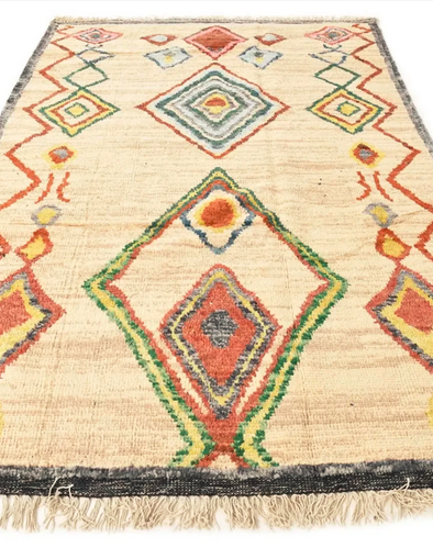 Luxury Handmade Moroccan Wool Rug | Geometric Beige Area Carpet
