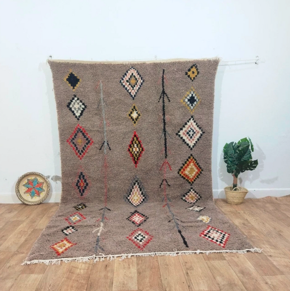 Handmade Moroccan Berber Wool Rug | 6x10 Ft Geometric Bedroom & Living Room Carpet