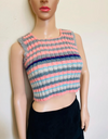 Cropped Vintage Handmade Sweater Top | Hand Knit Striped Crop Tank | Retro Wool Knitwear