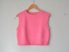 Vintage Bubblegum Pink Cropped Vest | Handmade Knit Sleeveless Top | Retro Knitwear
