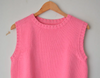 Vintage Bubblegum Pink Cropped Vest | Handmade Knit Sleeveless Top | Retro Knitwear